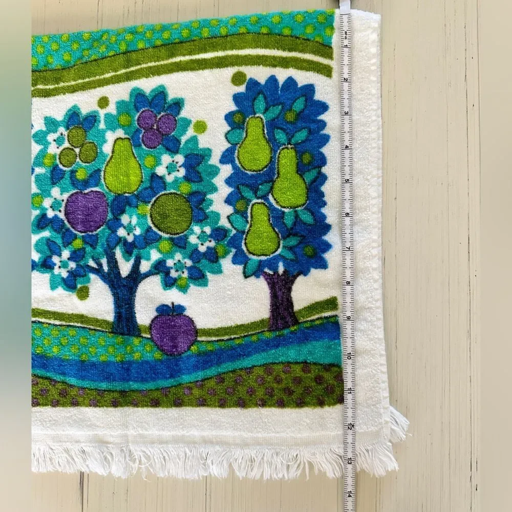 Vintage Retro Sayco Hand Towel 100% Cotton Made in California USA Blue Green EUC